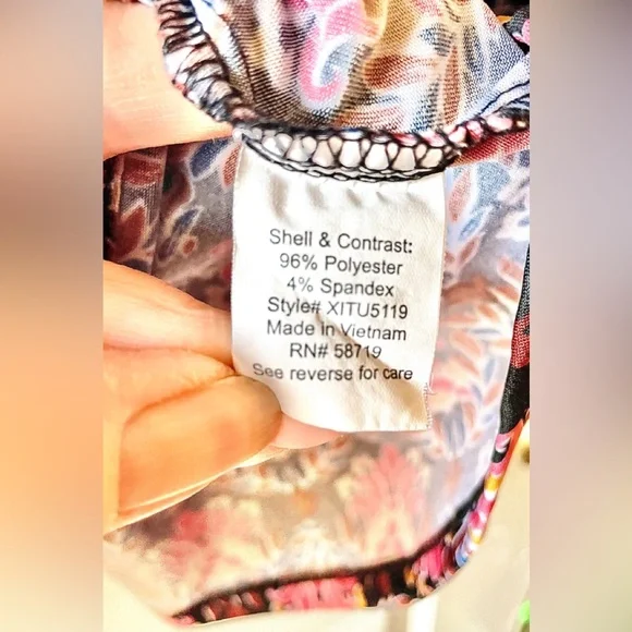 NY Collection Pink Black Boho Print Double Ruffle Bell Sleeve Knit Blouse 2X ? - Picture 5 of 6